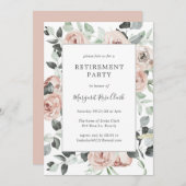 ほこりっぽいバラピンクフローラエレガント退職パーティー 招待状 (正面/裏面)