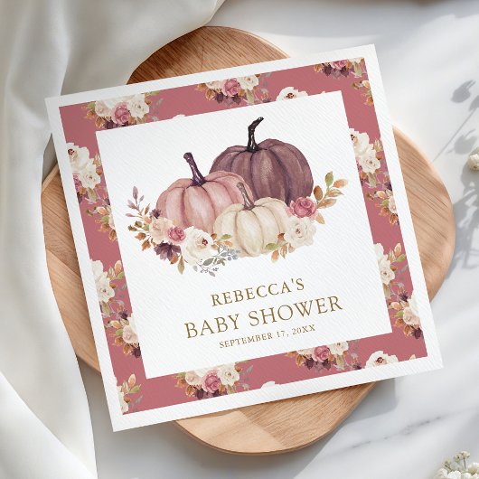 ほこりっぽいバラピンクフローラカボチャ赤ちゃんシャワー スタンダードカクテルナプキン