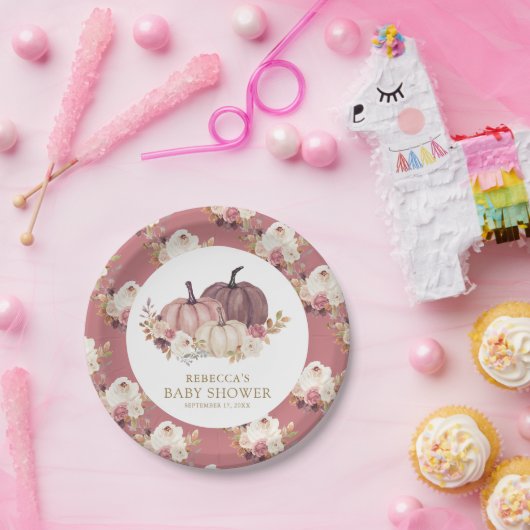 ほこりっぽいバラピンクフローラカボチャ赤ちゃんシャワー ペーパープレート (パーティー)