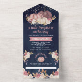 ほこりっぽいバラピンクフローラネイビーカボチャ赤ちゃんシャワー オールインワン招待状 (内側)