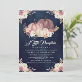 ほこりっぽいバラピンクフローラネイビーカボチャ赤ちゃんシャワー 招待状 (スタンド正面)