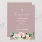 ほこりっぽいバラピンクフローラバプテスマ招待状 招待状 (正面/裏面)