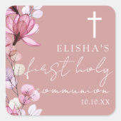 ほこりっぽいバラピンクフローラファーストホーリーコミュニオン スクエアシール (正面)