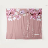 ほこりっぽいバラピンクフローラ確認写真の背景 タペストリー (正面(横))