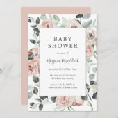 ほこりっぽいバラピンクフローラ緑の女の子ベビーシャワー 招待状 (正面/裏面)
