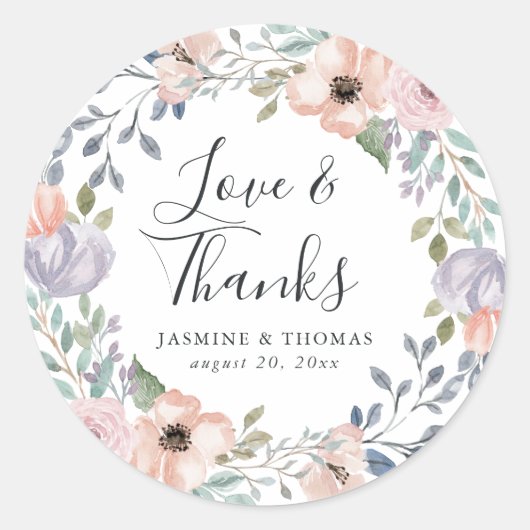 ほこりっぽいバラピンクフローラ |ありがとうございます結婚式の引き出物 ラウンドシール (正面)