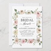 ほこりっぽいバラピンクブライダルシャワーフローラグリーンリーインビ 招待状 (正面)