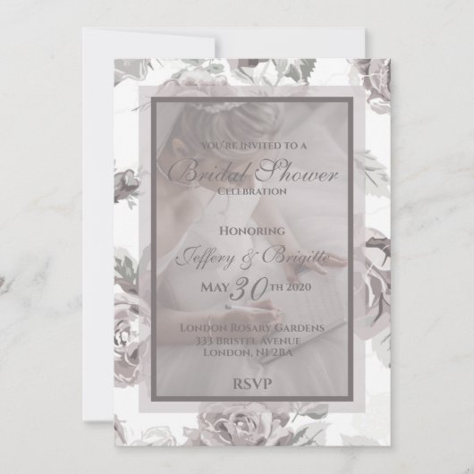 ほこりっぽいバラピンクブライダルシャワー発表 案内状 (正面)