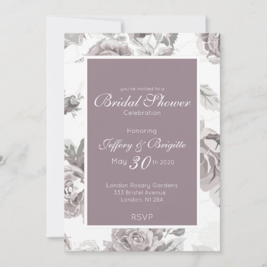 ほこりっぽいバラピンクブライダルシャワー発表 案内状 (正面)