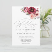 ほこりっぽいバラピンクブルゴーニュ水カラーフローラ結婚ズ 招待状 (スタンド正面)