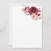 ほこりっぽいバラピンクブルゴーニュ水カラーフローラ結婚ズ 招待状 (裏面)