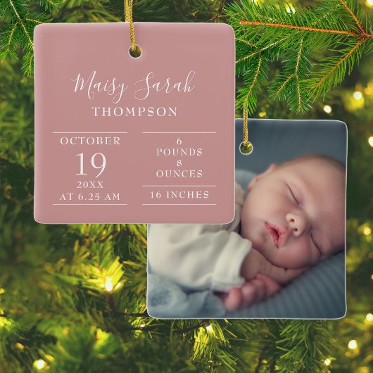 ほこりっぽいバラピンクベビーガール誕生写真 セラミックオーナメント