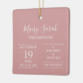 ほこりっぽいバラピンクベビーガール誕生写真 セラミックオーナメント (左)