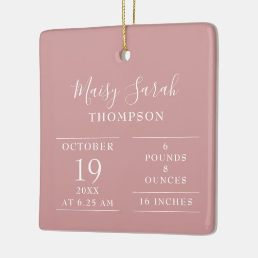 ほこりっぽいバラピンクベビーガール誕生写真 セラミックオーナメント (左)