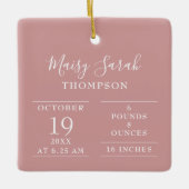 ほこりっぽいバラピンクベビーガール誕生写真 セラミックオーナメント (正面)