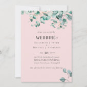 ほこりっぽいバラピンクユーカリ結婚プス 招待状 (正面)