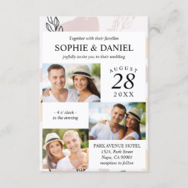 ほこりっぽいバラピンクラインアート抽象芸術3フォト結婚ズ 招待状