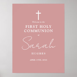 ほこりっぽいバラピンク最初の聖餐式ウェルカムサイン ポスター