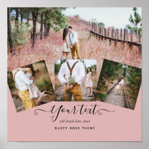 ほこりっぽいバラピンク結婚の新婚の写真ギフト ポスター