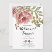 ほこりっぽいバラピンク結婚フローラのリハーサル 招待状 (正面)