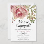 ほこりっぽいバラピンク結婚フローラ婚約パーティ 招待状 (正面)