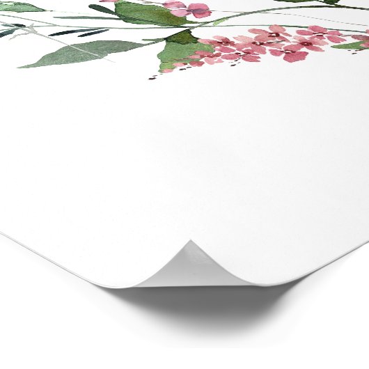 ほこりっぽいバラピンク結婚ワイルドフラワーの歓迎サイン ポスター (角)