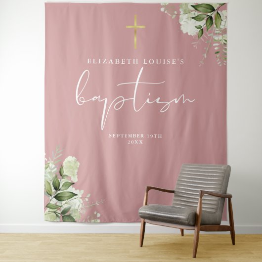 ほこりっぽいバラピンク緑のバプテスマの写真の背景 タペストリー (インサイチュ)