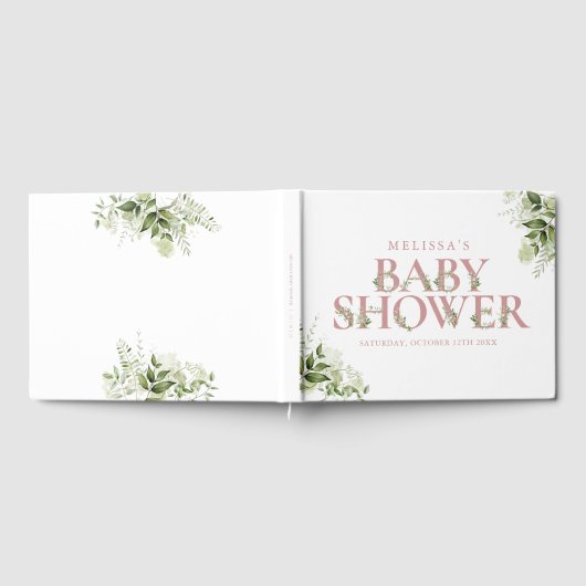 ほこりっぽいバラピンク緑レターベビーシャワー ゲストブック (全面)