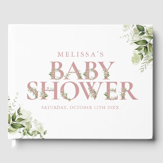 ほこりっぽいバラピンク緑レターベビーシャワー ゲストブック (正面)