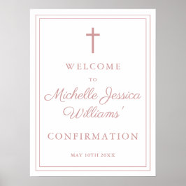 ほこりっぽいバラピンク縁どの確認ウェルカムサイン ポスター