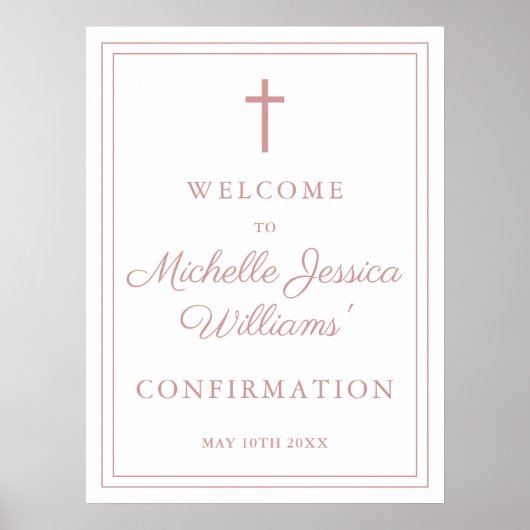 ほこりっぽいバラピンク縁どの確認ウェルカムサイン ポスター (正面)