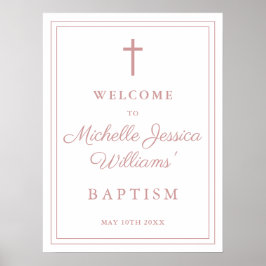 ほこりっぽいバラピンク縁どクバプテスムウェルカムサイン ポスター
