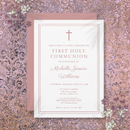 ほこりっぽいバラピンク縁どクファースト聖餐式 招待状