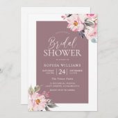 ほこりっぽいバラピンク赤面フローラブライダルシャワー 招待状 (正面/裏面)