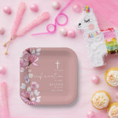 ほこりっぽいバラピンク透明フローラ確認 ペーパープレート (パーティー)