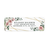 ほこりっぽいバラピンク金ゴールドフローラ差出人住所ラベル ラベル (正面)