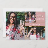 ほこりっぽいバラピンク3写真金ゴールド卒業パーティーInvi 招待状 (正面)