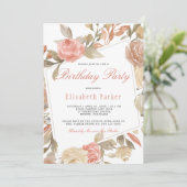 ほこりっぽいバラピーチクリームフローラバースデーパーティー 招待状 (スタンド正面)
