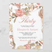 ほこりっぽいバラピーチクリームフローラ30th誕生日パーティー 招待状 (正面/裏面)