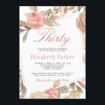 ほこりっぽいバラピーチクリームフローラ30th誕生日パーティー 招待状<br><div class="desc">赤面のピエレガントンク、さびた赤絵を描、ピーチクリームとベージュのタンの花のハンドガーデンのバラのフレームと古典的な30の誕生日パーティーの招待を淡い色の清らかな白い背景の上に葉と。            簡単でパーソナライズする詳細!        春、夏の庭または秋の秋/屋外の裏庭/ヴィンテージフローラマイルストーンの誕生日/記念日/家族のお祝いパーティーに適している。</div>