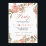 ほこりっぽいバラピーチクリームフローラ40th誕生日パーティー 招待状<br><div class="desc">赤面のピエレガントンク、さびた赤絵を描、ピーチクリームとベージュのタンの花のハンドガーデンのバラのフレームと上品な40歳の誕生日パーティーの招待をオフの白い背景の上に。            簡単でパーソナライズする詳細!        春、夏の庭または秋の秋/屋外の裏庭/ヴィンテージフローラマイルストーンの誕生日/記念日/家族のお祝いパーティーに適している。</div>