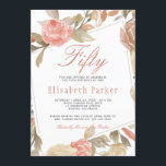 ほこりっぽいバラピーチクリームフローラ50thバースデーパーティー 招待状<br><div class="desc">赤面のエレガントピンク、さびた赤、ピーチのクリームとベージュのタンの花の絵を描のフレームと手の50の誕生日パーティーの招待を淡い色ののバラのフレームで清らかな白い背景。            簡単でパーソナライズする詳細!        春、夏の庭または秋の秋/屋外の裏庭/ヴィンテージフローラマイルストーンの誕生日/記念日/お祝いパーティーに適している。</div>