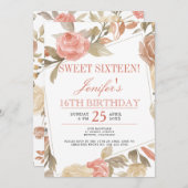 ほこりっぽいバラピーチクリームフローラSweet sixteen 招待状 (正面/裏面)