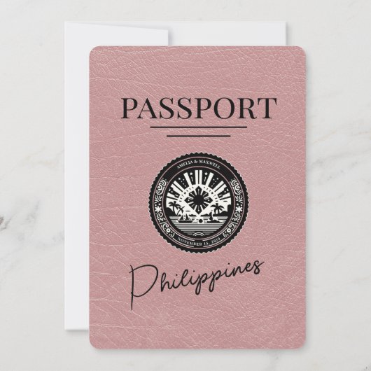ほこりっぽいバラフィリピンパスポート結婚式招待状 招待状 (裏面)
