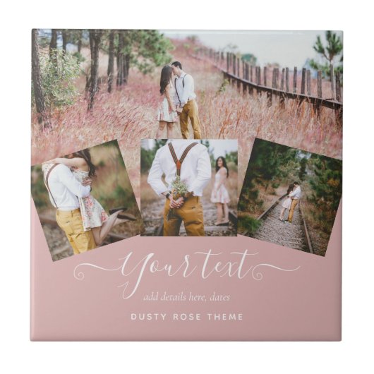 ほこりっぽいバラフォトコラージカスタムウェディングギフト タイル (正面)