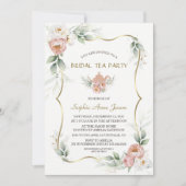 ほこりっぽいバラフラワーズエアリーグリーンブライダルシャワー 招待状 (正面)