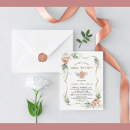 ほこりっぽいバラフラワーズエアリーグリーンブライダルシャワー 招待状