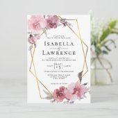 ほこりっぽいバラフラワーピンクフローラゴールドフォイル結婚ズ 招待状 (スタンド正面)
