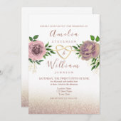 ほこりっぽいバラフローラと金ゴールド結婚式招待状 招待状 (正面/裏面)