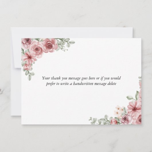 ほこりっぽいバラフローラエレガントスクリプトハート サンキューカード (裏面)